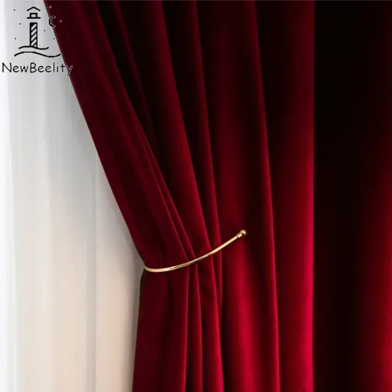 Blackout Curtain Thick - Nordic Modern Burgundy Red Luxury Velvet
