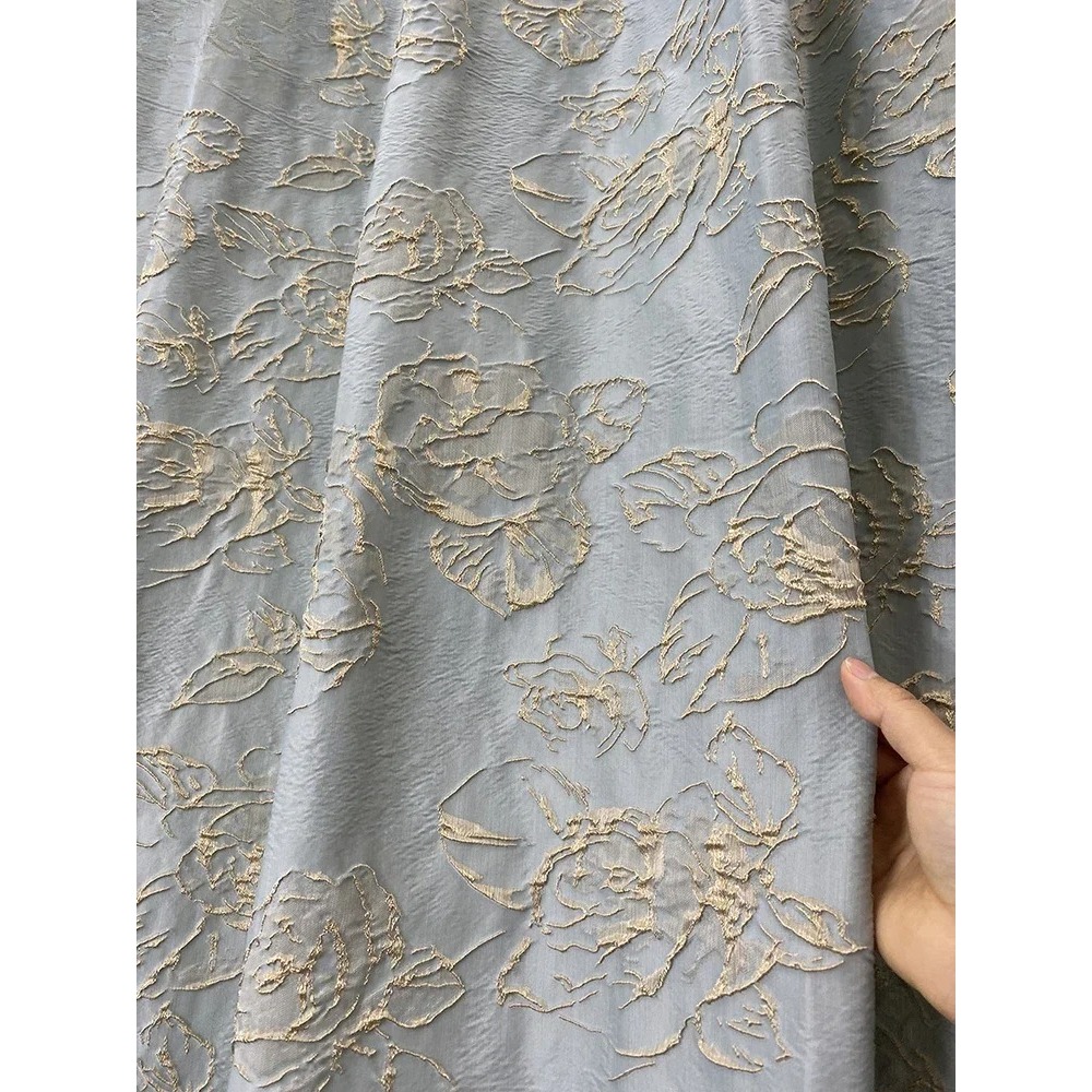 Blackout Curtain Thick - Blue Relief Rose Jacquard Blackout Curtains