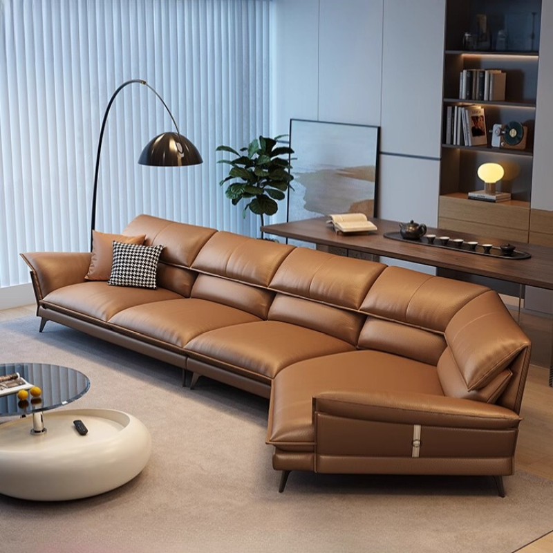 Home Cinema Room - Genuine Leather Luxury Italian Sofas Nordic
