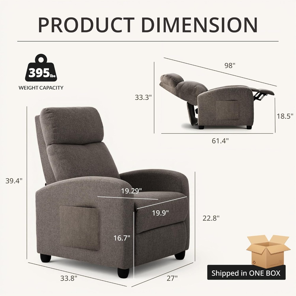 Home Cinema Hall - Modern Manual Push Back Recliner Chair,