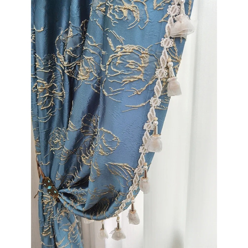 Blue Relief Rose Jacquard Blac - Blackout Curtain Thick recension och pris