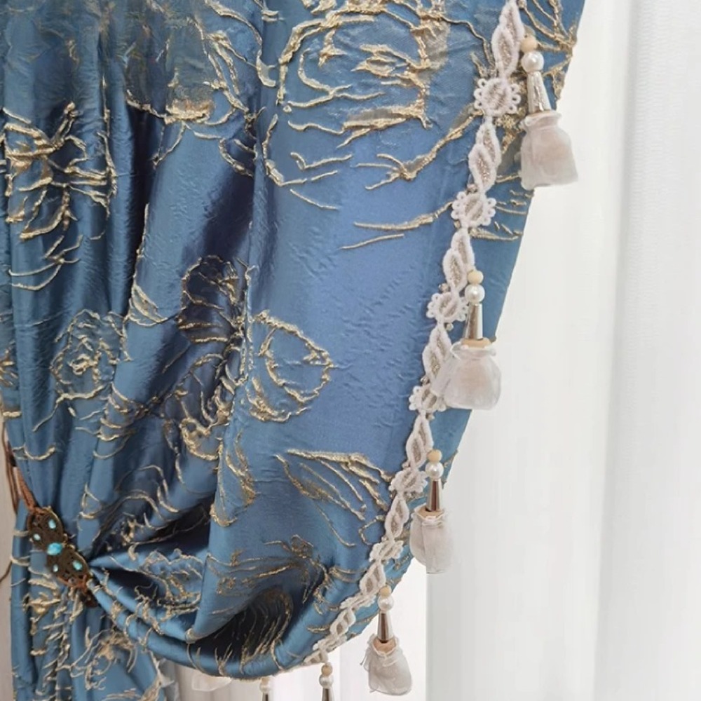 Blue Relief Rose Jacquard Blac - Blackout Curtain Thick recension och pris