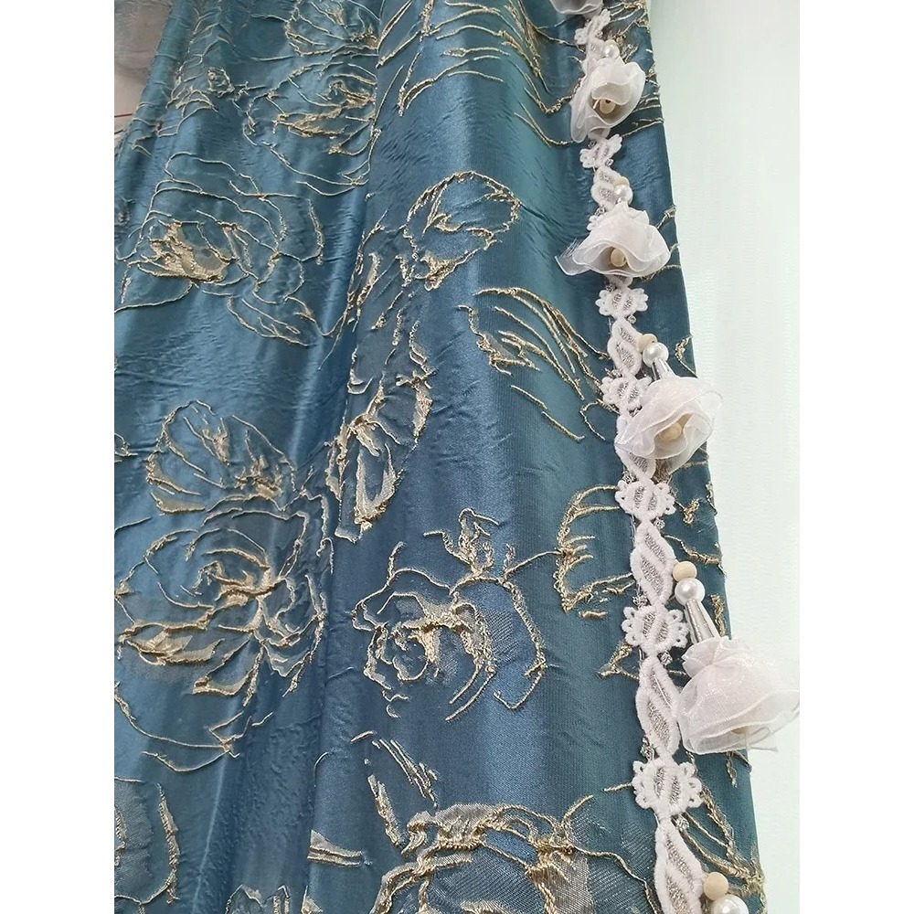 Blue Relief Rose Jacquard Blac - Blackout Curtain Thick recension och pris