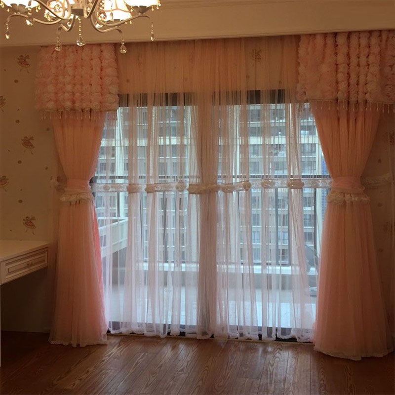 New Pastoral Korean Pink Lace  - Blackout Curtain Thick recension och pris