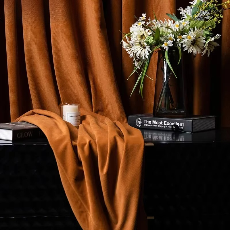 Orange Herringb Velvet Curtain - Blackout Curtain Thick recension och pris